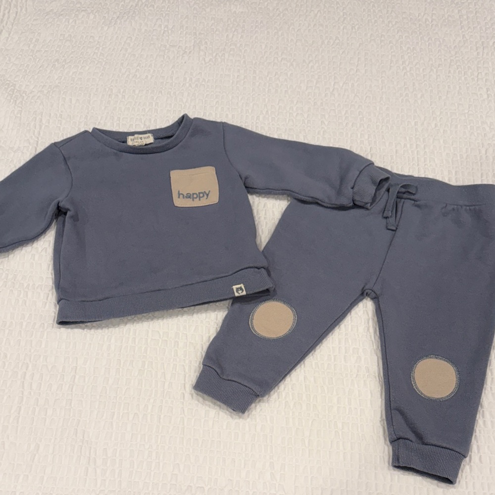 Rabbit + Bear Organic Cotton Kids Blue Sweatshirt and Pants Set